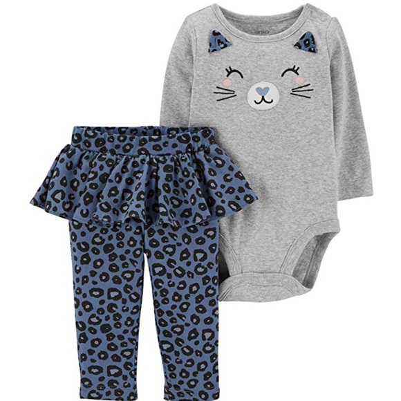 Carters baby girl two piece leggings outfit new leopard and denim 6 months